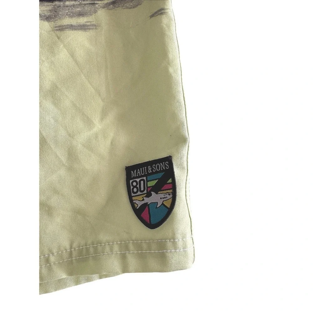 Maui and Sons Mens Board‎ Shorts Size 38 Lime Green Black Striped Swim Trunks XL